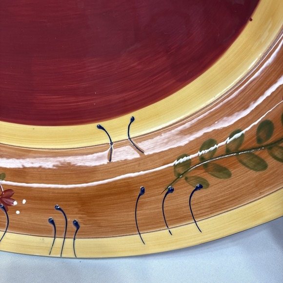 Ambiance Romance Oval Platter 18" Nance Wheeler Hand Painted Red Folk Floral - Picture 6 of 14